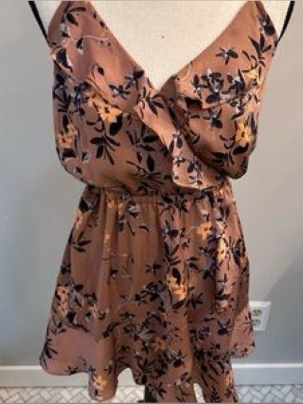 Express Mauve Floral Ruffle Mini Dress